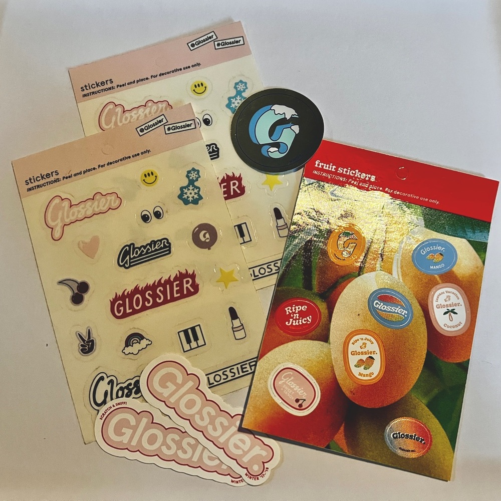 Glossier sticker bundle- including rare fruit sticker sheet